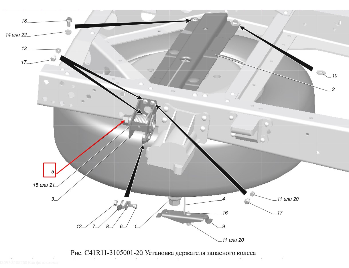Вал трещетки держателя колеса запасного ГАЗ-3308, 33104, 33106/Валдай/, ГАЗон Некст